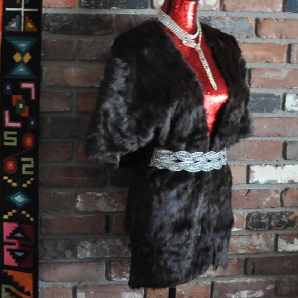 Vintage Genuine Ermine FUR STOLE WRAP SHAWL Dark Brown - Picture 2 of 7